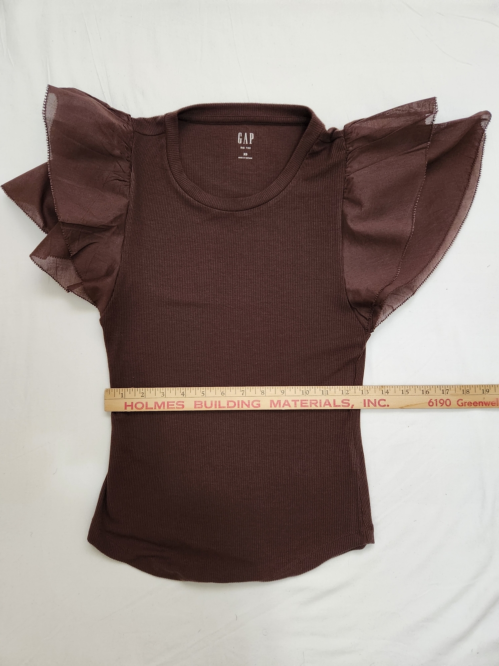 GAP Chocolate Brown Whimsical Flutter-Sleeve Ribbed Tee - Picture 7 of 9